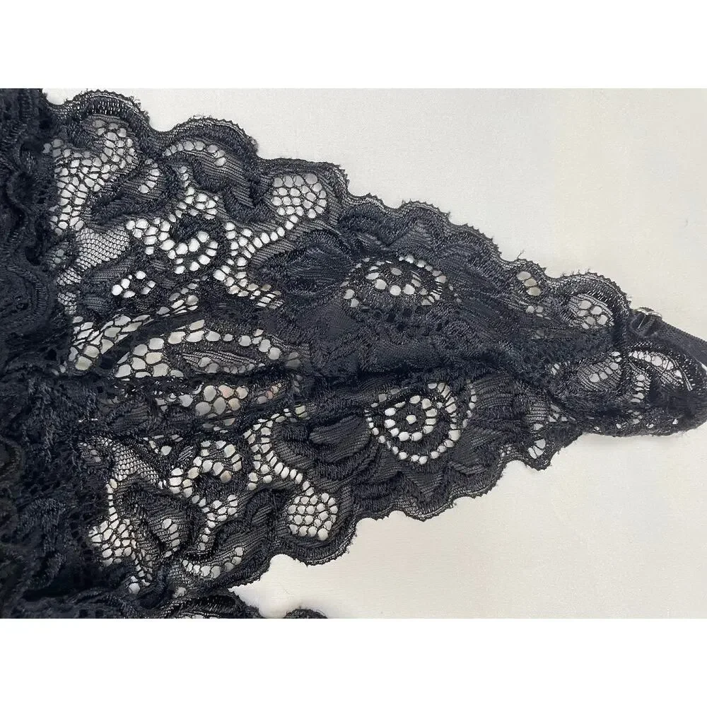 Women's Sheer Black Lace Bralette Sexy Lingerie‎ Deep V Cropped Top Boho Small